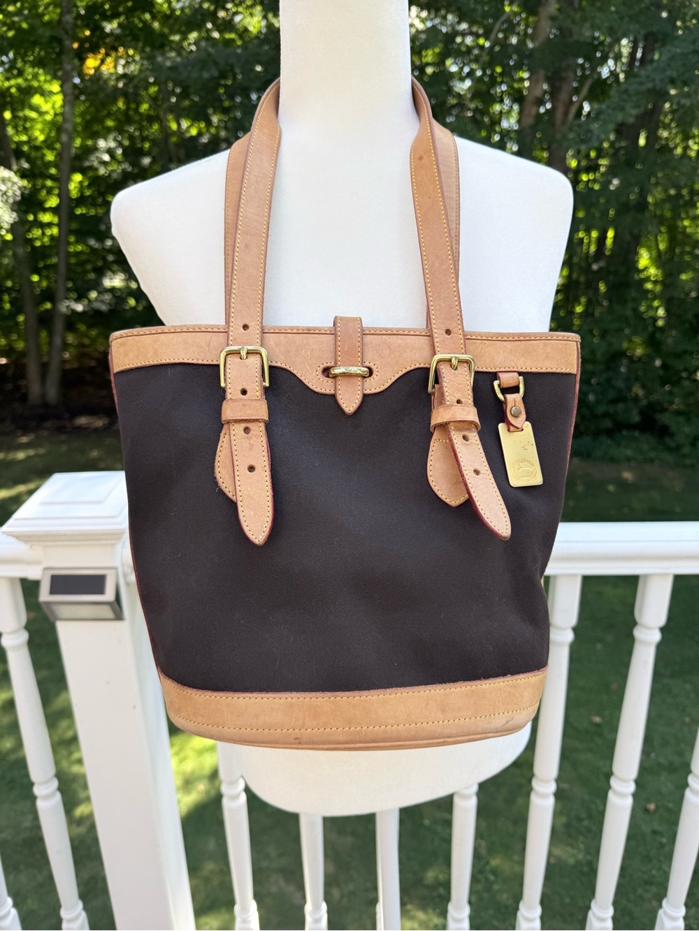 Vintage Dooney & Burke Cabriolet canvas bucket bag chocolate brown